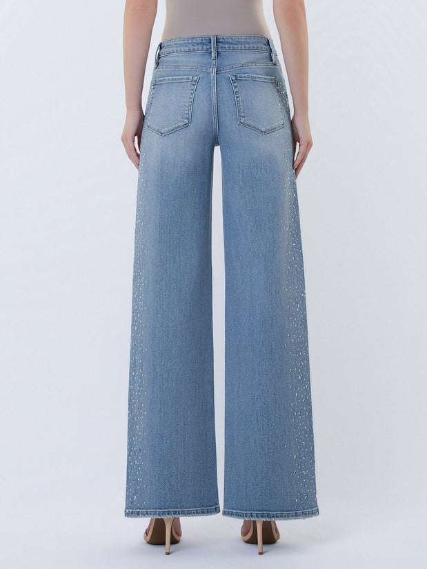 High Rise Embellished Wide Jeans