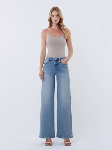 High Rise Embellished Wide Jeans