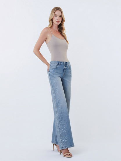 High Rise Embellished Wide Jeans