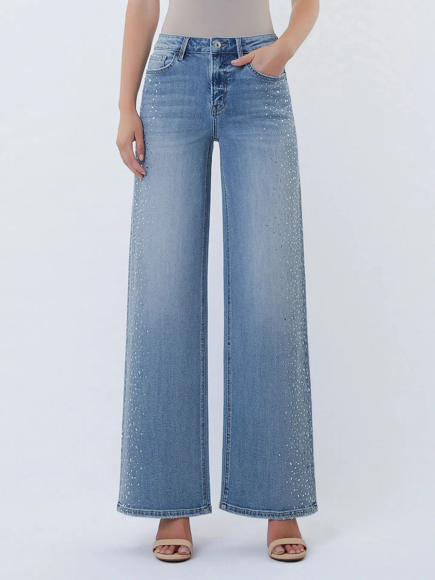 High Rise Embellished Wide Jeans