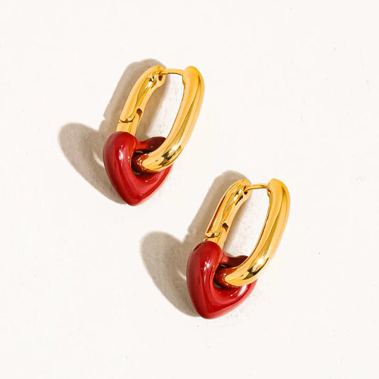 Lilou 18K Gold Red Heart Chain Earring